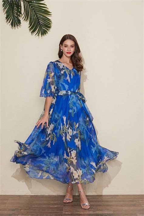 Colors Chiffon Blue Short Sleeves Long Party Dress Wedding