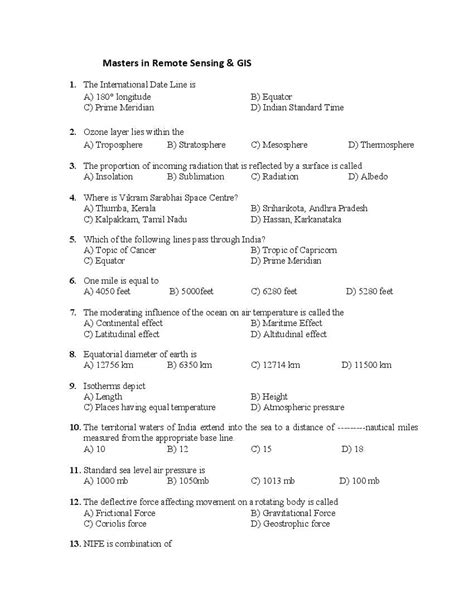 Pu Cet Pg 2018 Question Paper Masters In Remote Sensing Gis