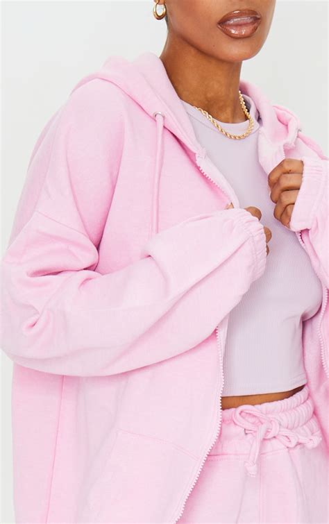 Light Pink Extreme Oversized Zip Through Hoodie Prettylittlething Qa