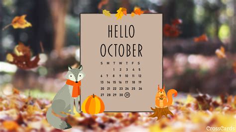 October 2019 - Hello October Desktop Calendar- Free October Wallpaper