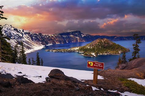 Sunset Above Crater Lake And Wizard Island Oregon Usa Photograph By