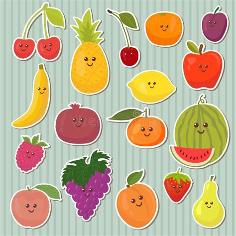 Conjunto Sonriente Del Icono De Los Caracteres De La Fruta De La