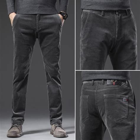 Pantalon Homme en velours côtelé casual coupe droite Gris fonce