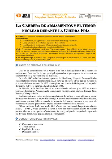 Gu A De Trabajo N Carrera De Armamentos Y Temor Nuclear Pdf