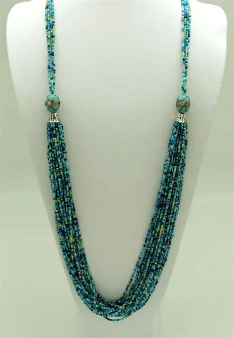 Multi Strand Seed Bead Necklace With Murano Glass Bea Gem