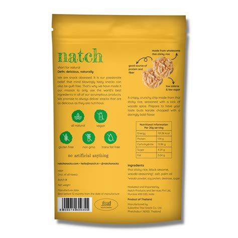 Natch Rice Chips Wasabi All Natural Plant Based Gluten Free G