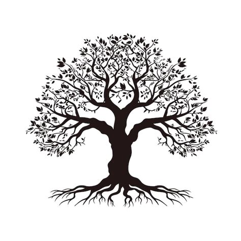 Un árbol de roble silueta tatuaje vector simplista negro Vector Premium