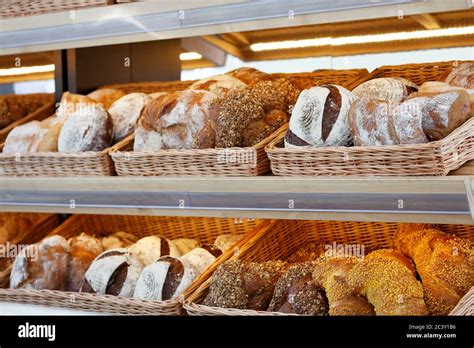 Baked Bread In A Bakery Shop Display Selective Focus Stock Photo Alamy