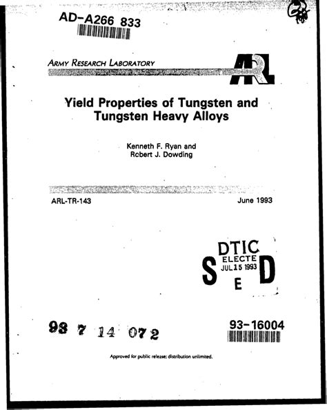 (PDF) Yield Properties of Tungsten and Tungsten Heavy Alloys