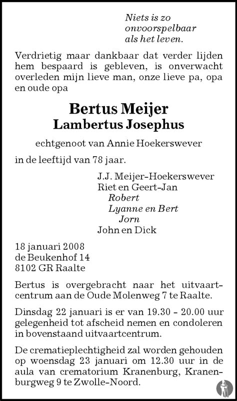 Lambertus Josephus Bertus Meijer Overlijdensbericht En