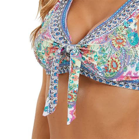 Allover Floral Print Knot Front Bikini V Neck Stretchy Low Temu