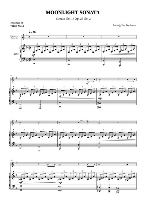 Moonlight Sonata For Soprano Sax And Piano Accompaniment Arr Valdir