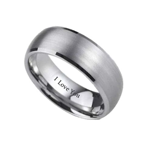 Mens Brushed 8mm Titanium Wedding Ring- Engraved with I Love You