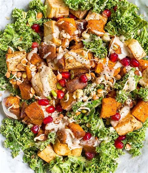 Roasted Sweet Potato And Tofu Kale Salad Recipe The Feedfeed