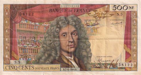 Billet France 500 NF Molière 07 04 1960 TTB Série S 5 F 60 02