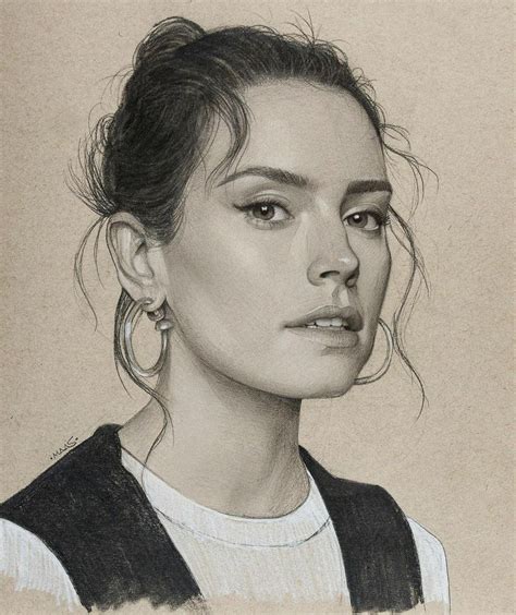 Daisy Ridley Drawing By Justin Maas Art Portrait Charcoal Portraits