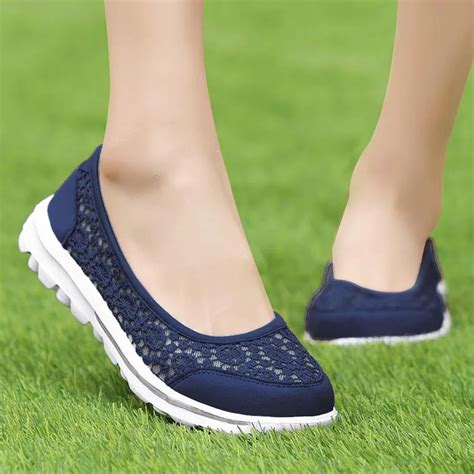 Women Sneakers Soft Shoes Mesh Fabric Flats Lace Shoes Running Shoes ...