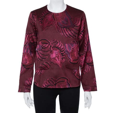 Stella Mccartney Burgundy Floral Jacquard Wool Hi Low Hem Top S Stella