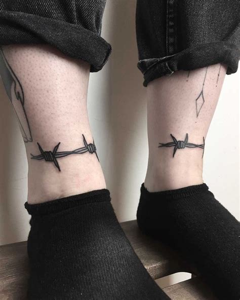 Matching Barbed Wire Details Inked On Both Ankles By Loz Thomas Small