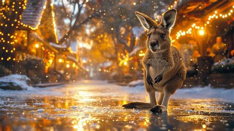 Premium Ai Image Kangaroo On The Ice Rink Winter Wonderland Jump