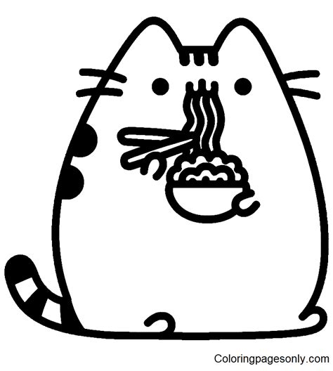 Pusheen Eating Noodle Coloring Page Free Printable Coloring Pages The