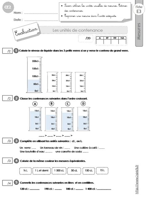 Ce Mesures Et Grandeurs Evaluation Mesurer Des Contenances