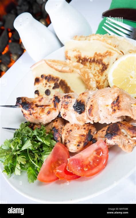 A Traditional Turkish Dish Of Chicken Shish Kebab Tavuk I Kebap