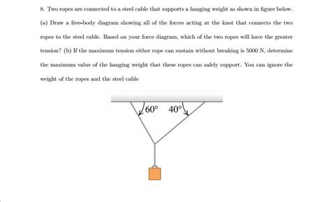 Solved 8 Two Ropes Are Connected To A Steel Cable That Chegg