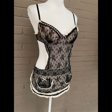 Victorias Secret Black Lace One Piece Lingerie 34c Gem