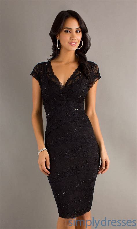 Knee Length Short Sleeve Lace Dress Black Dress Simply Dresses