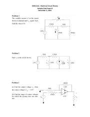 SampleFinalB Pdf ECEN 214 Electrical Circuit Theory Sample Final