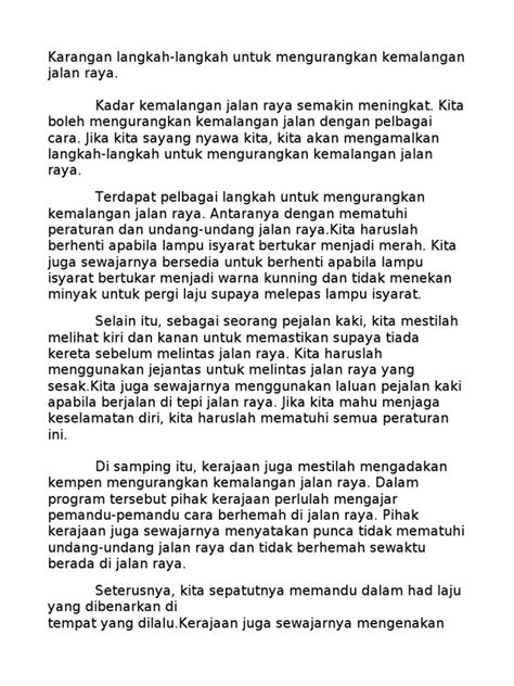 Karangan Langkah-Langkah Mengurangkan Kemalangan Jalan Raya | PDF