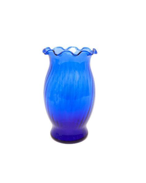 Vintage Anchor Hocking Cobalt Blue Swirl Glass Vase Ruffled Etsy