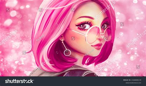 Pink Hair Anime Girl Fantasy Digital Stock Illustration 2166808139