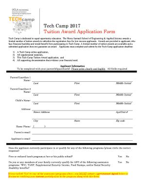 Fillable Online Esc Seas Ucla Tech Camp Tuition Award Application