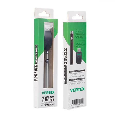 Vertex Law Twist Slim Pen A76 Battery Kit Adjustable Voltage, Preheat 350mAh Vape Pen With USB ...