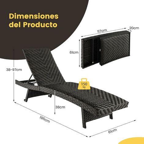 COSTWAY Tumbonas Jardin Exterior Plegable Acolchado de Ratán Respaldo