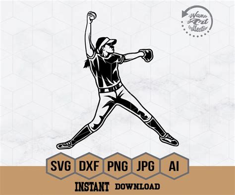 Softball Svg Female Player Svg Pitcher Stencil Sports Etsy