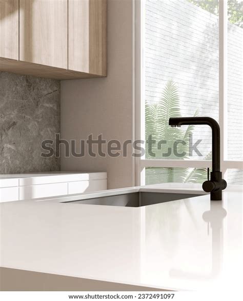 Modern White Kitchen Island Sink Wooden Stock Illustration 2372491097 | Shutterstock