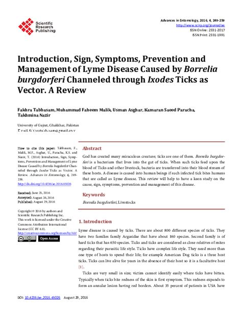 Pdf Introduction Sign Symptoms Prevention And Management Of Lyme