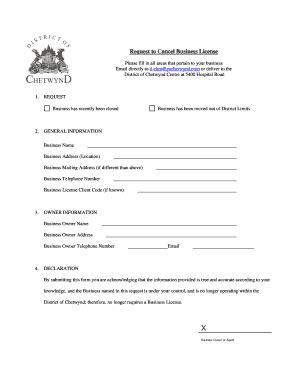 Fillable Online Business License Cancellation Form District Of