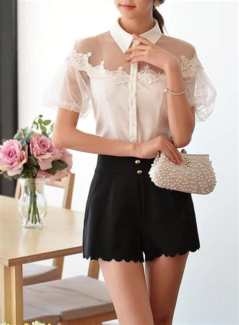 Mesh Panel Puffed Puff Sleeve White Shorts Short Dresses Paneling