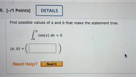 Solved 0 1 Points DETAILS Find Possible Values Of A And Chegg