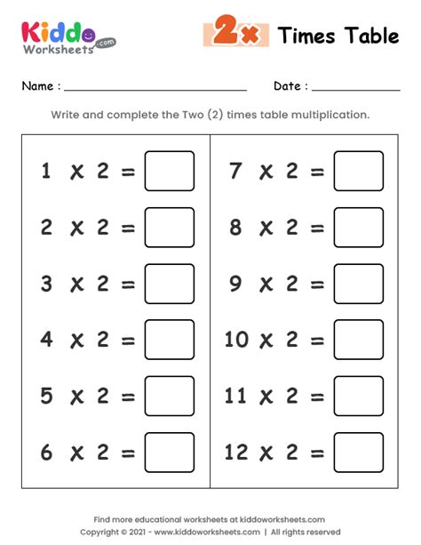 Free Printable 2 Times Table Worksheet Worksheet - kiddoworksheets