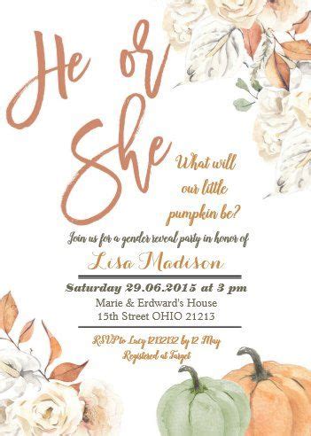 Floral Pumpkin Gender Reveal Invitations Invitation Templates