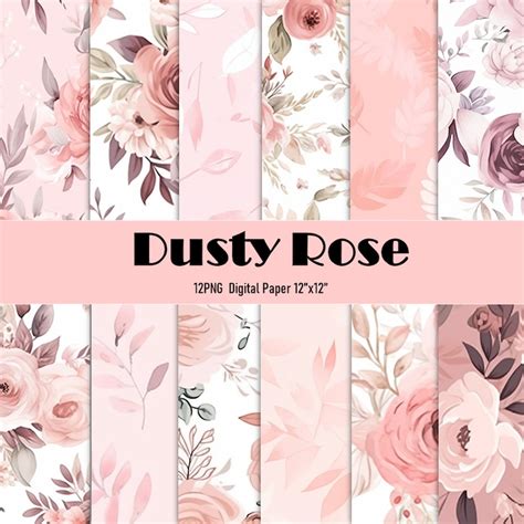 Dusty Rose Digital Paper Digital Paper Pack 12 Jpegs 12png Instant