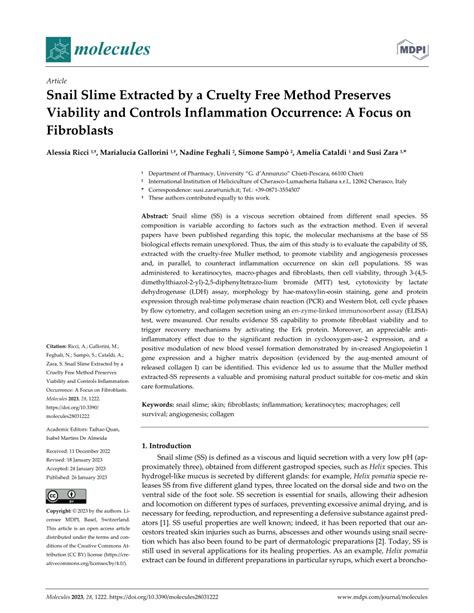 Pdf Snail Slime Extracted By A Cruelty Free Method Preserves