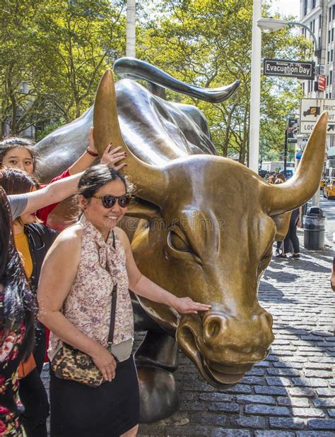 People Visit Charging Bull in Lower Manhattan in New York City Editorial Stock Photo - Image of ...