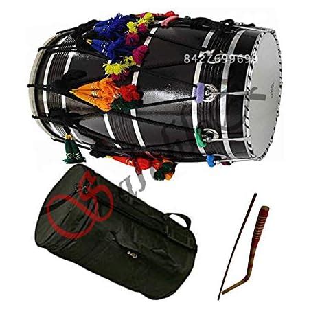 Salablez Mango Wood Punjabi Bhangra Dhol Black Finish With Free Padded