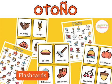 Flashcards Autumn In Spanish El Otoño Fichas De Vocabulario Teaching Resources